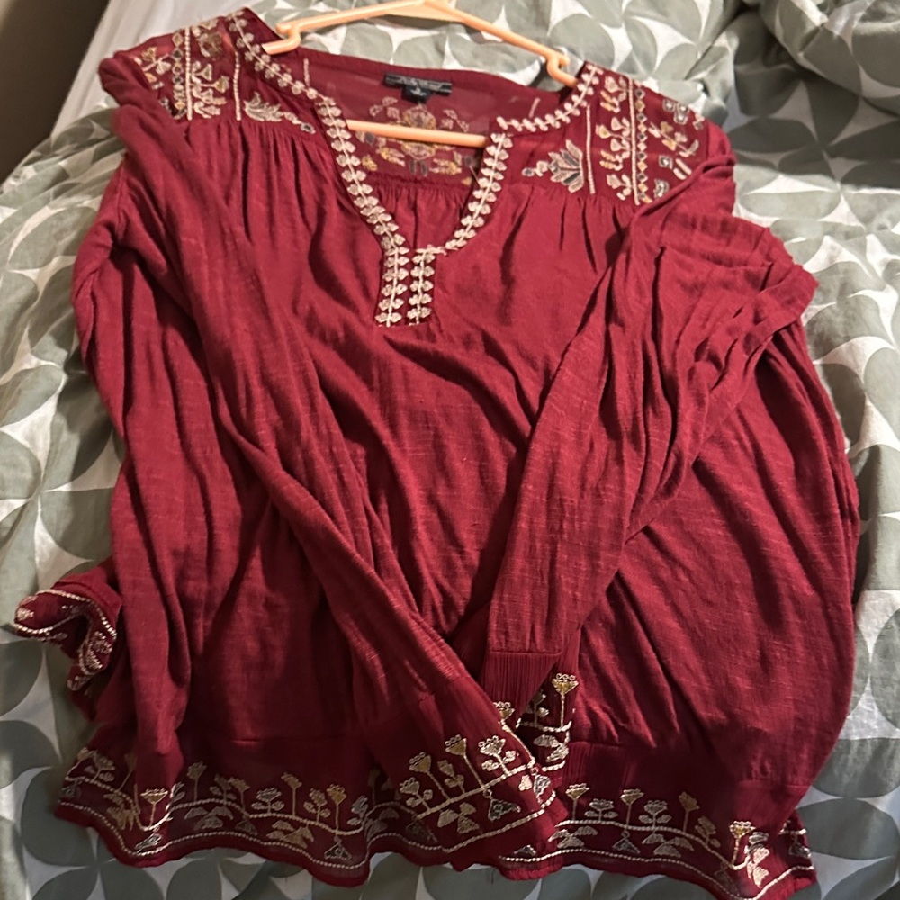 Lucky Brand Red Embroidered Blouse